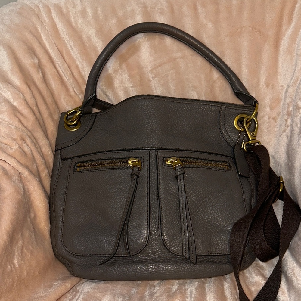 Dk Gray Leather Shoulder Bag